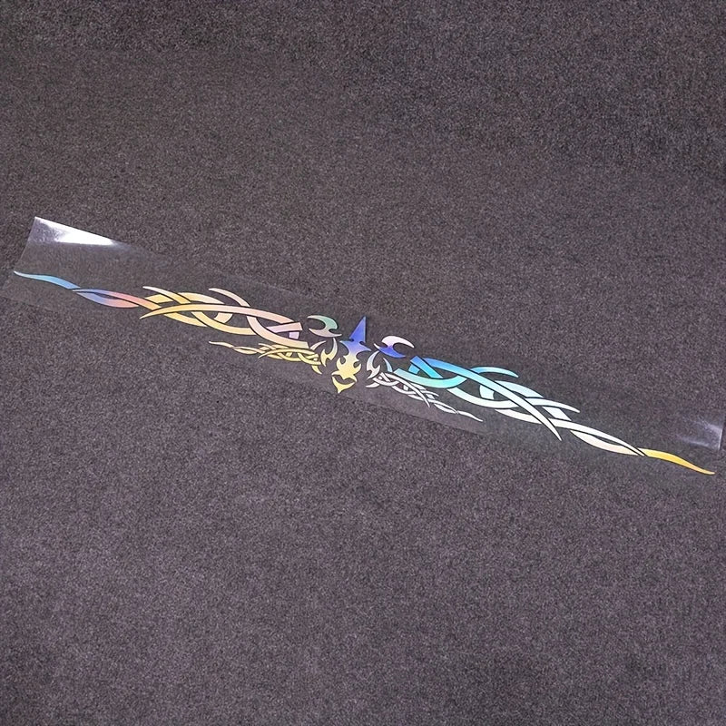 1PC Laser Reflective Wing Stripe Decal - 98.5x11.8cm Vinyl Sticker for Car Exterior (Cool Totem Design, Waterproof)