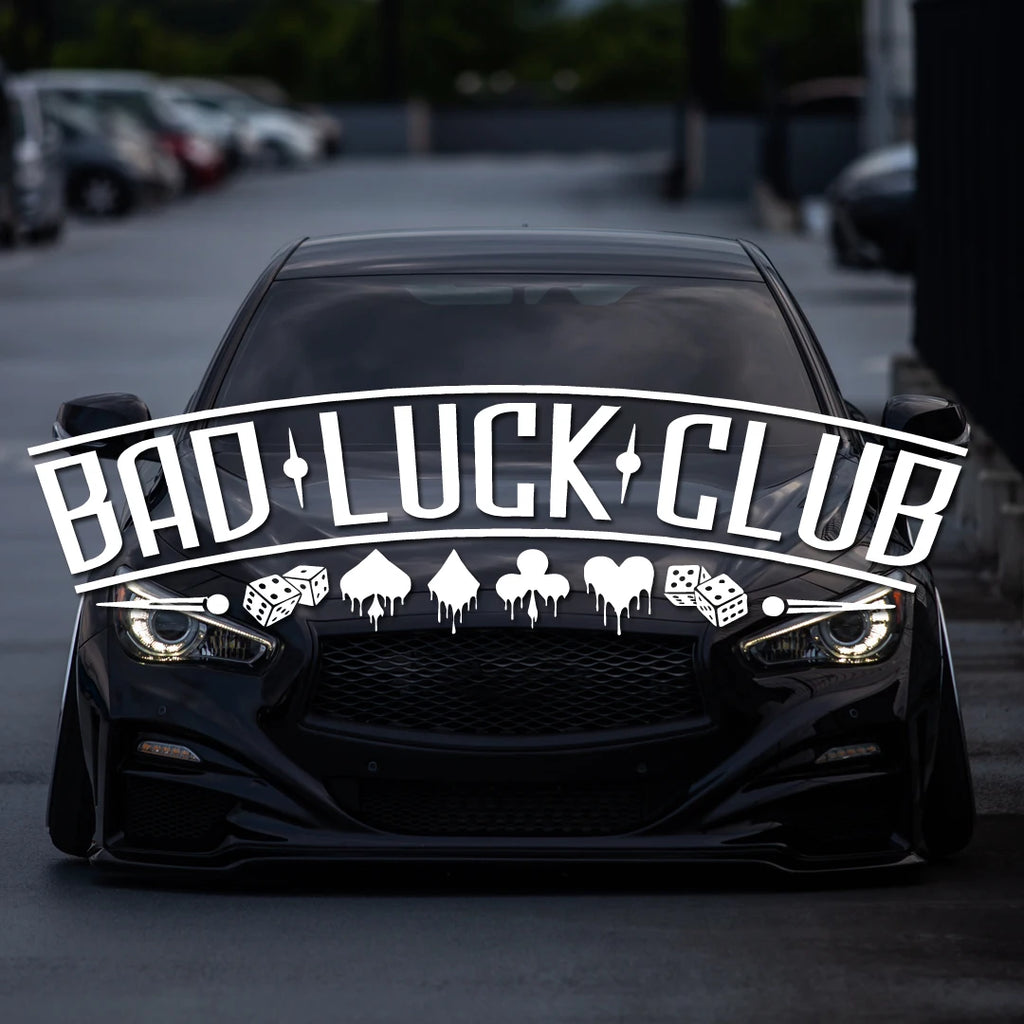 JDM Rear Window Car Decal Windshield Sticker Banner Rocker Side Back Window Bad Luck Club Suits Dice Poor Choices