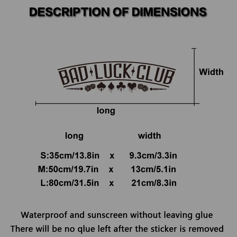 JDM Rear Window Car Decal Windshield Sticker Banner Rocker Side Back Window Bad Luck Club Suits Dice Poor Choices
