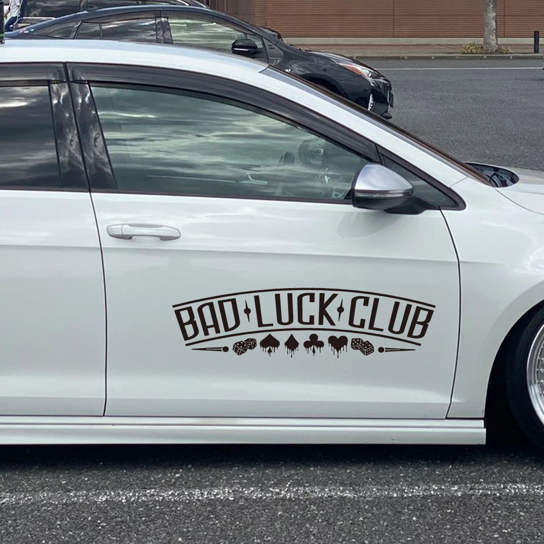 JDM Rear Window Car Decal Windshield Sticker Banner Rocker Side Back Window Bad Luck Club Suits Dice Poor Choices