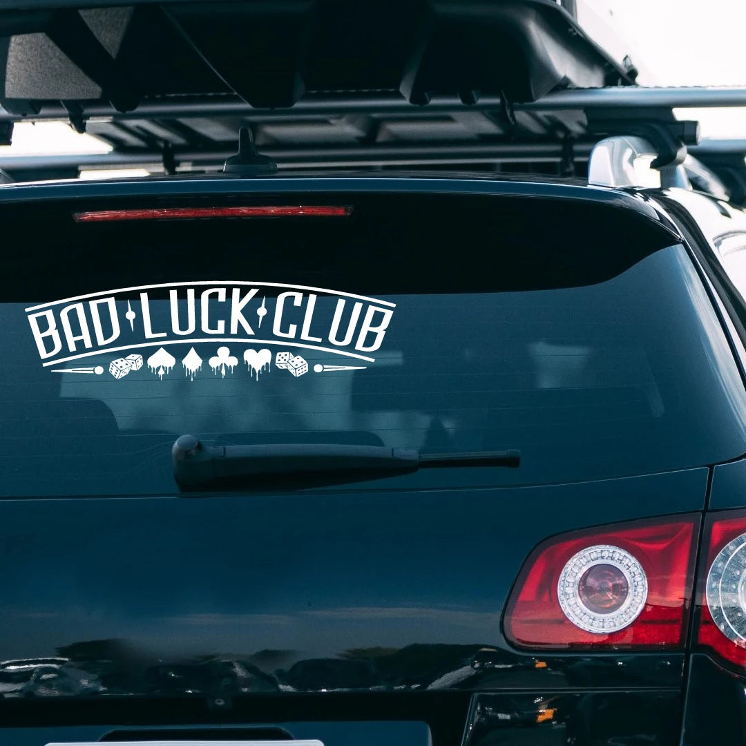 JDM Rear Window Car Decal Windshield Sticker Banner Rocker Side Back Window Bad Luck Club Suits Dice Poor Choices