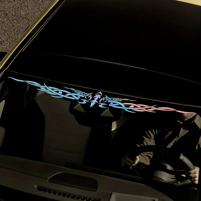 1PC Laser Reflective Wing Stripe Decal - 98.5x11.8cm Vinyl Sticker for Car Exterior (Cool Totem Design, Waterproof)