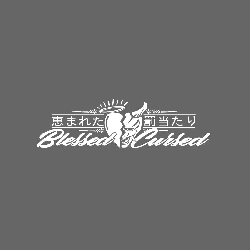 JDM Rear Window Car Decal Windshield Sticker Banner Rocker Side Back Window Oni Blessed Cursed Bad Luck Kanji Heart Angel